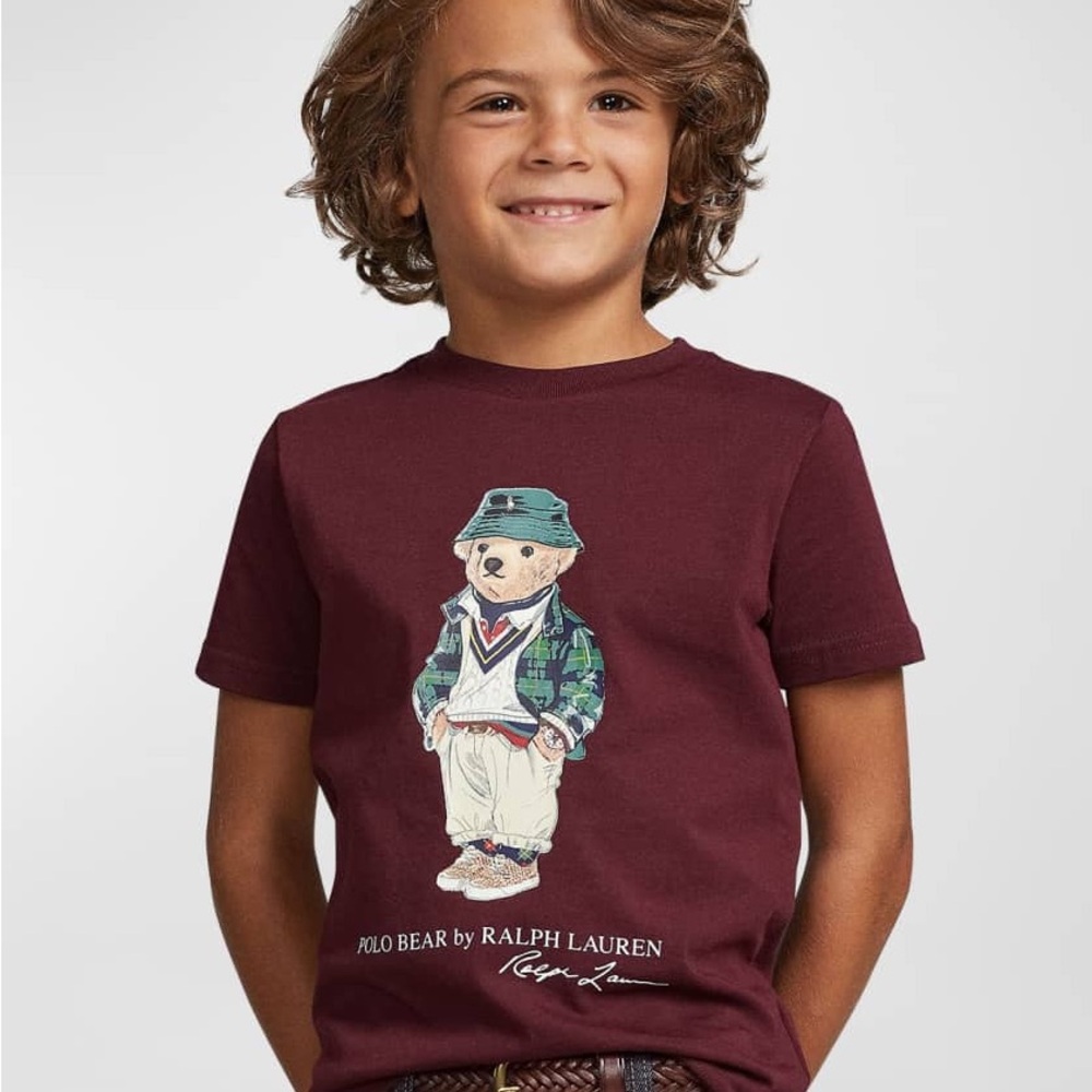 Polo by Ralph Lauren Maroon Kids Tee with Bear Graphic